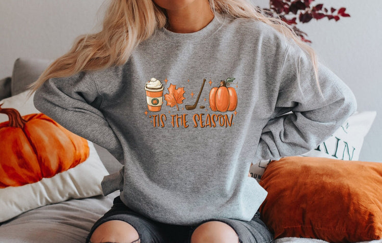 Tis The Season Pumpkin Spice Hockey Fall Crew Neck Sweatshirt