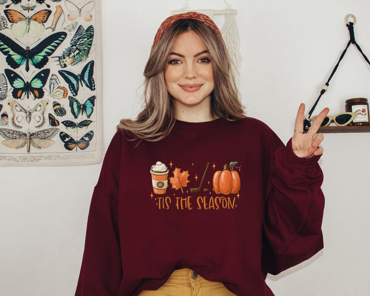 Tis The Season Pumpkin Spice Hockey Fall Crew Neck Sweatshirt