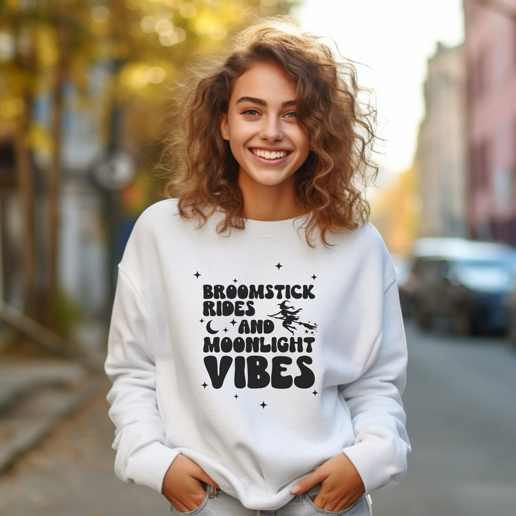 Broomstick Rides and Moonlight Vibes Crew Neck Sweatshirt