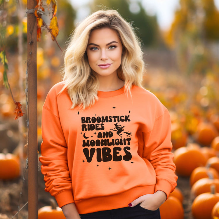 Broomstick Rides and Moonlight Vibes Crew Neck Sweatshirt