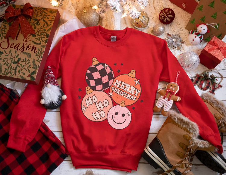 Merry Christmas Ornaments Retro Holiday Crew Neck Sweatshirt