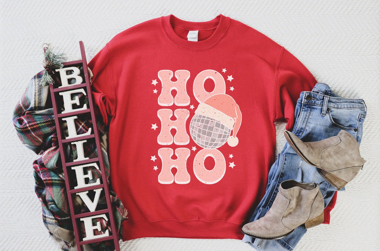 Ho Ho Ho Disco Ball Holiday Crew Neck Sweatshirt
