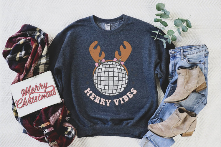 Merry Vibes Retro Holiday Crew Neck Sweatshirt