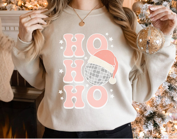 Ho Ho Ho Disco Ball Holiday Crew Neck Sweatshirt