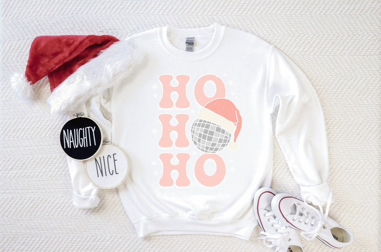 Ho Ho Ho Disco Ball Holiday Crew Neck Sweatshirt
