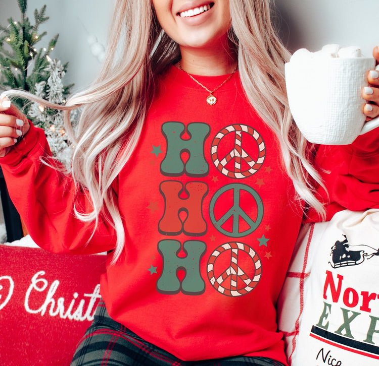 Ho Ho Ho Peace Sign Crew Neck Sweatshirt