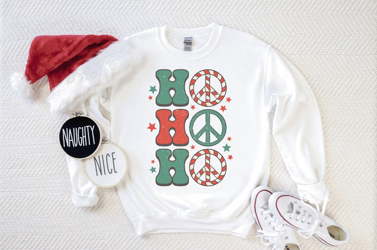 Ho Ho Ho Peace Sign Crew Neck Sweatshirt