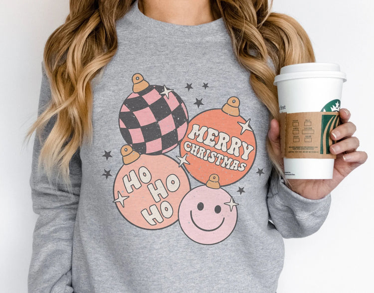 Merry Christmas Ornaments Retro Holiday Crew Neck Sweatshirt