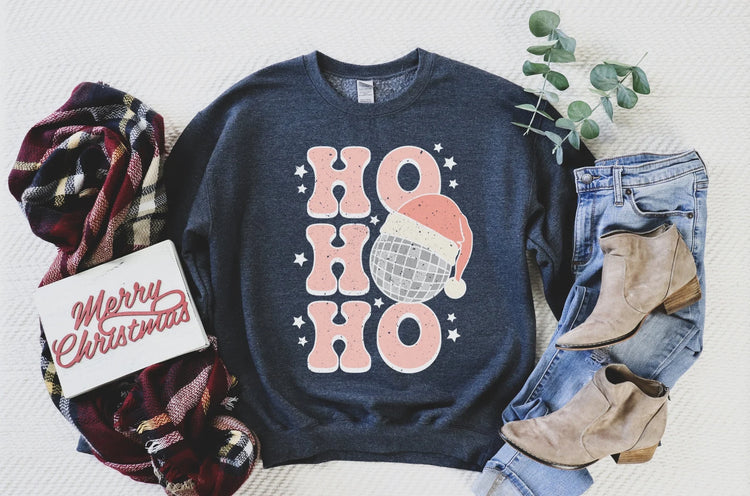 Ho Ho Ho Disco Ball Holiday Crew Neck Sweatshirt