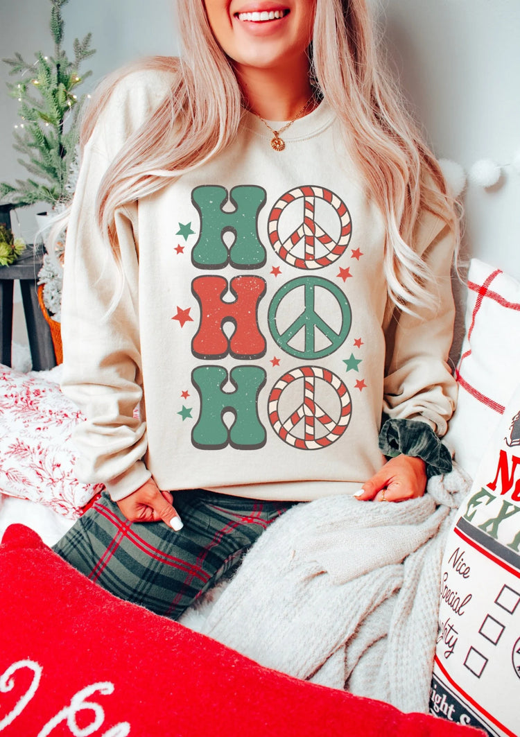 Ho Ho Ho Peace Sign Crew Neck Sweatshirt