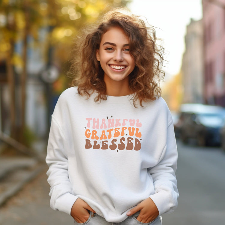 Thankful Grateful Blessed Fall Crew Neck Sweatshirt