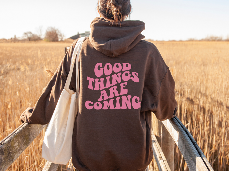Good Things Are Coming Pink Text Oversized Hoodie