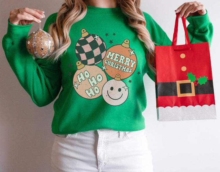 Merry Christmas Ornaments Retro Holiday Crew Neck Sweatshirt