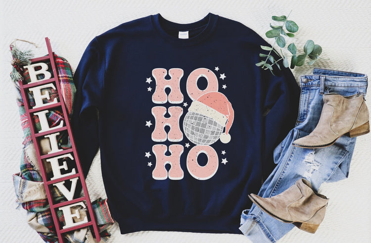 Ho Ho Ho Disco Ball Holiday Crew Neck Sweatshirt