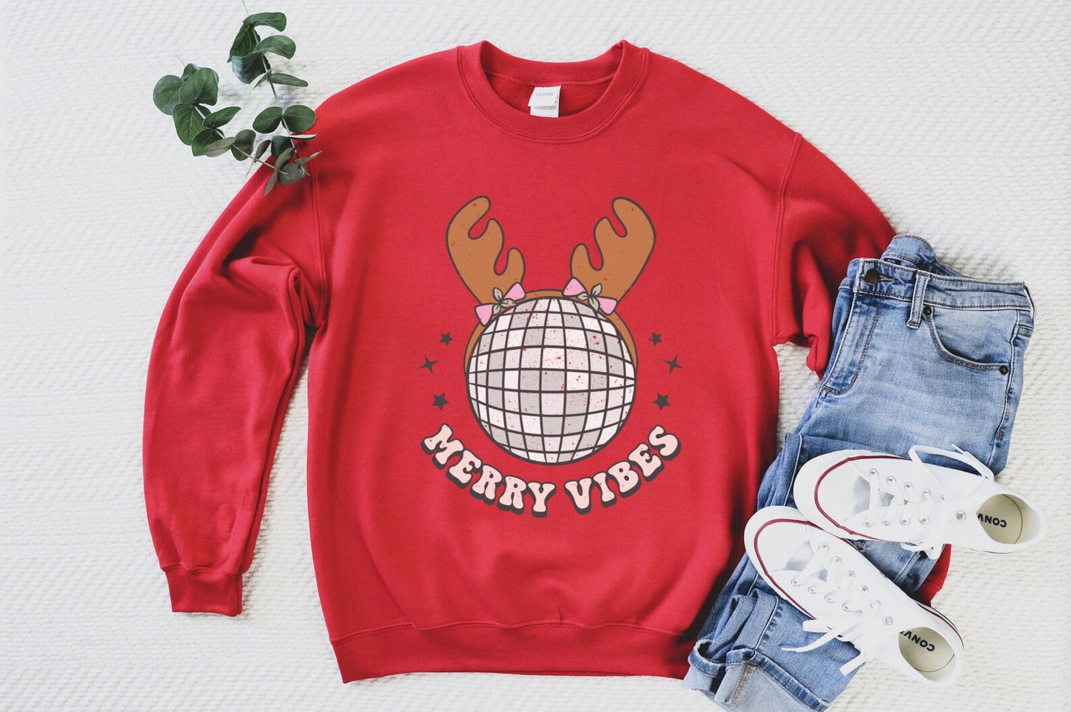 Merry Vibes Retro Holiday Crew Neck Sweatshirt