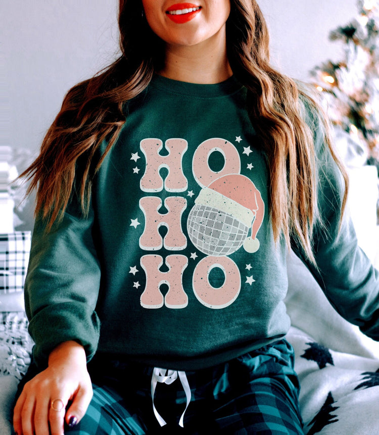 Ho Ho Ho Disco Ball Holiday Crew Neck Sweatshirt