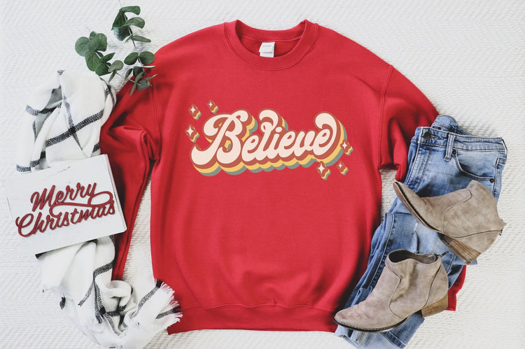 Believe Vintage Christmas Crew Neck Sweatshirt
