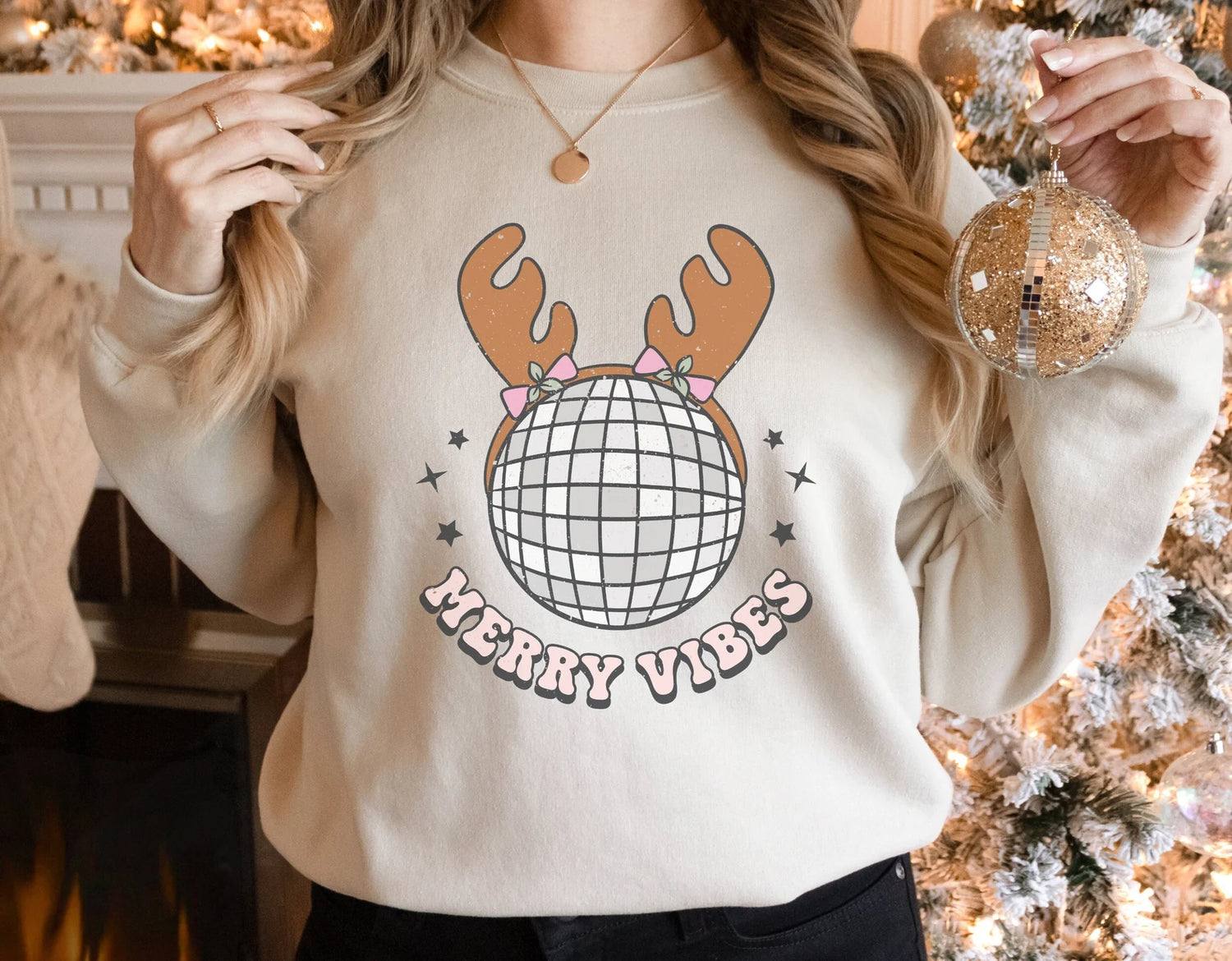 Merry Vibes Retro Holiday Crew Neck Sweatshirt