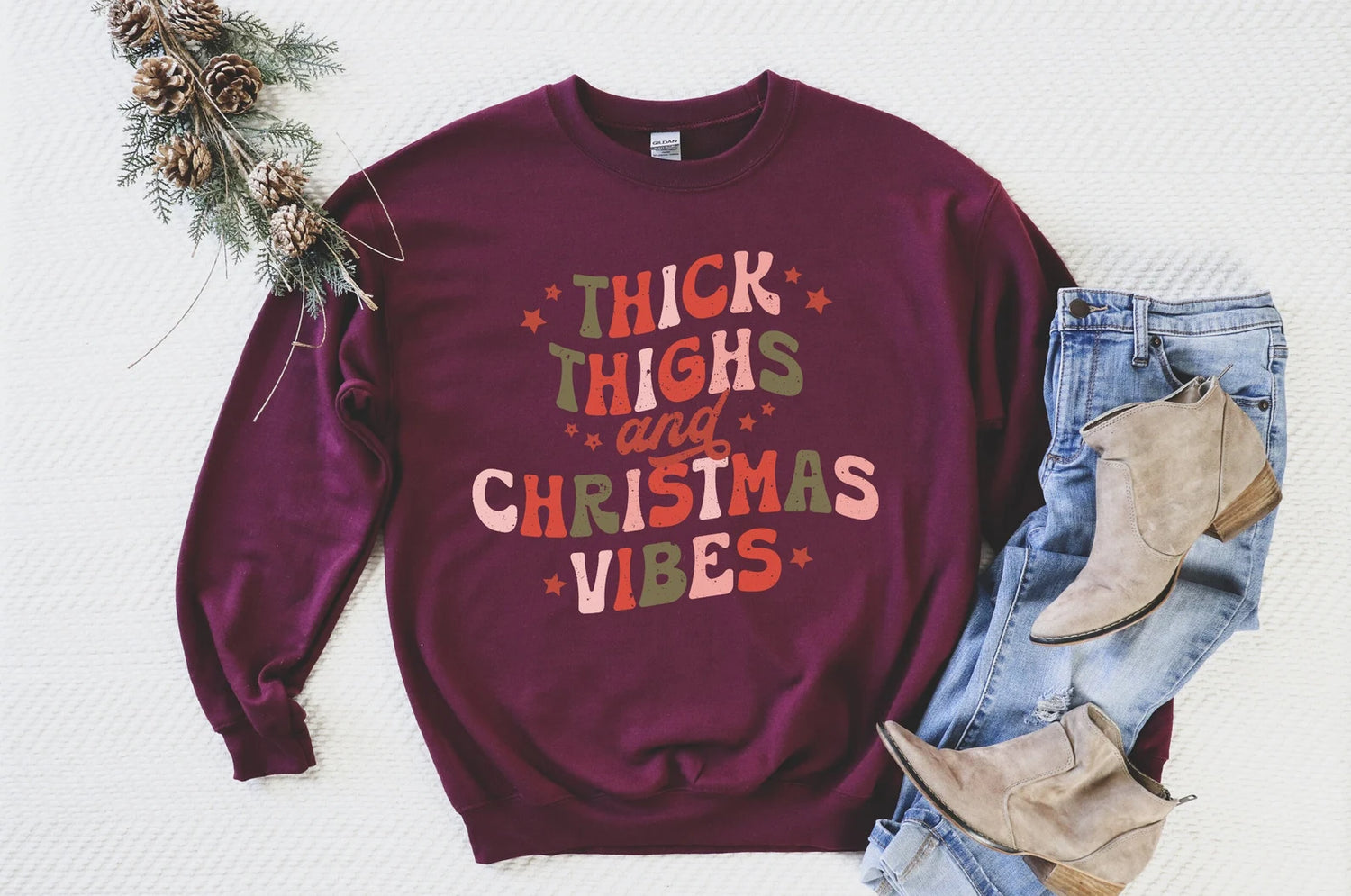 Thick Thighs and Christmas Vibes Crew Neck Sweatshirt