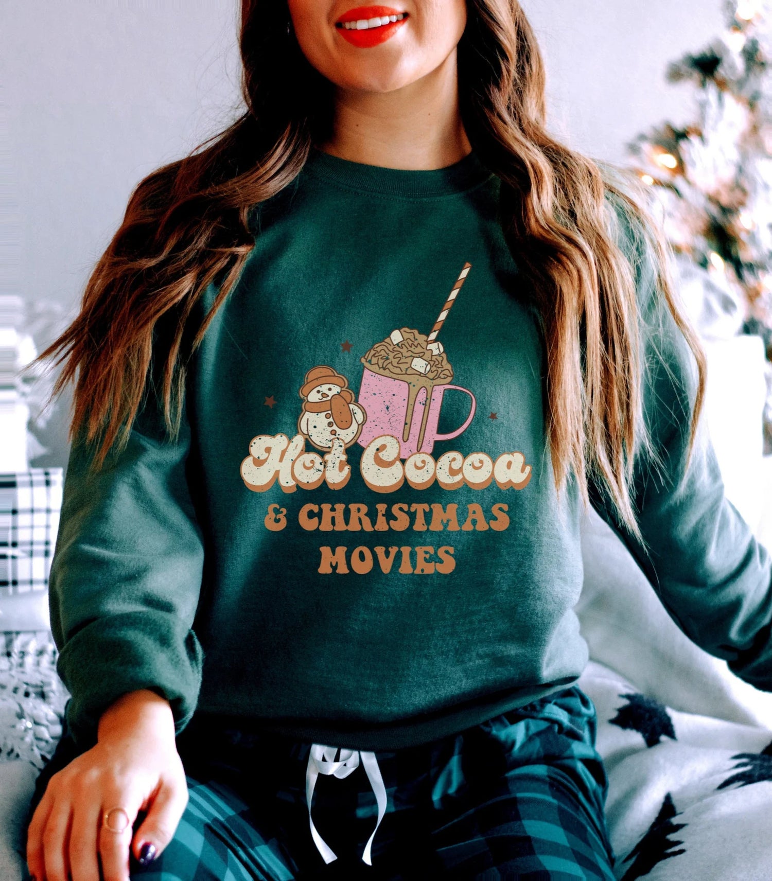 Hot Cocoa & Christmas Movies Crew Neck Sweatshirt