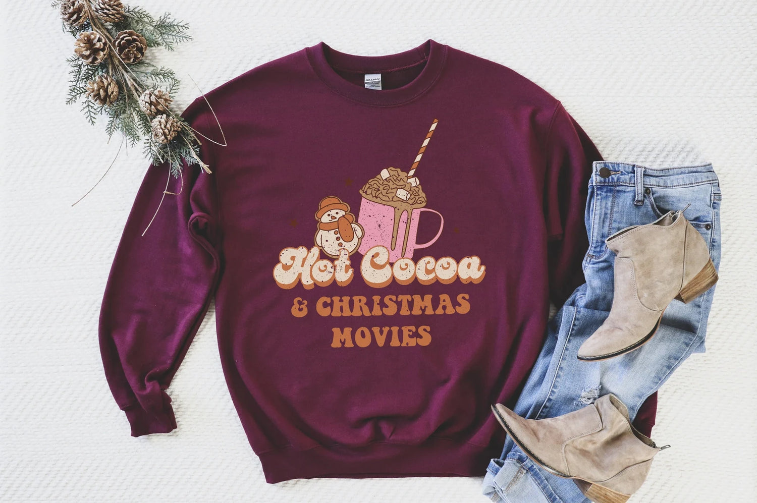 Hot Cocoa & Christmas Movies Crew Neck Sweatshirt