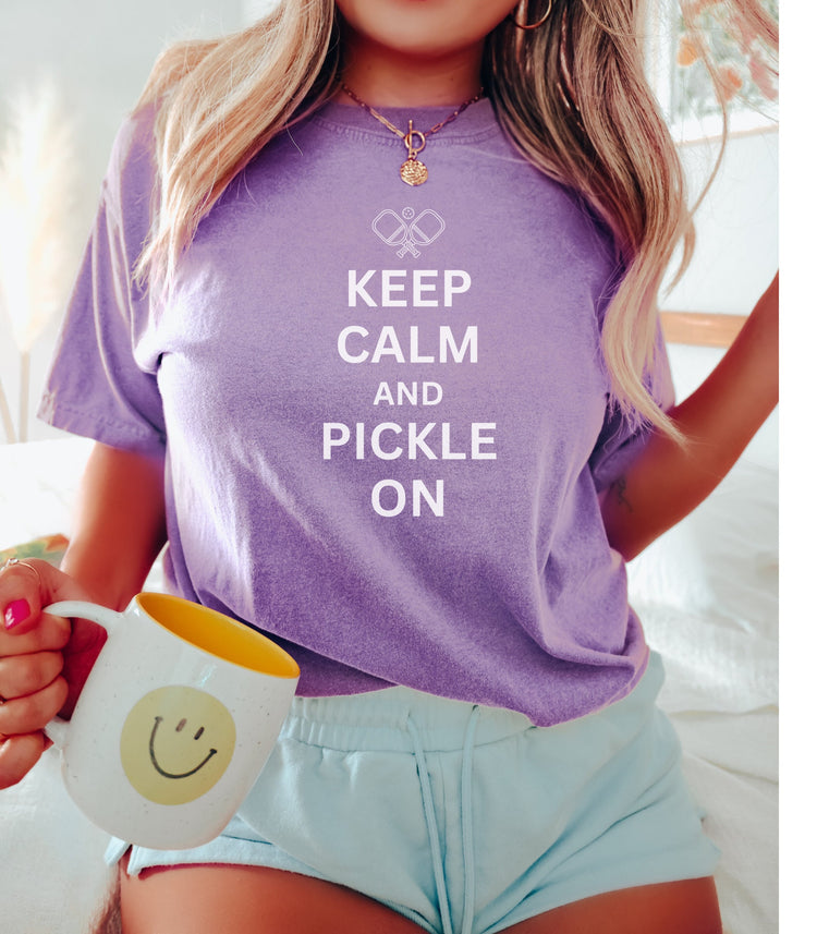 Keep Calm And Pickle On White Text T-Shirt