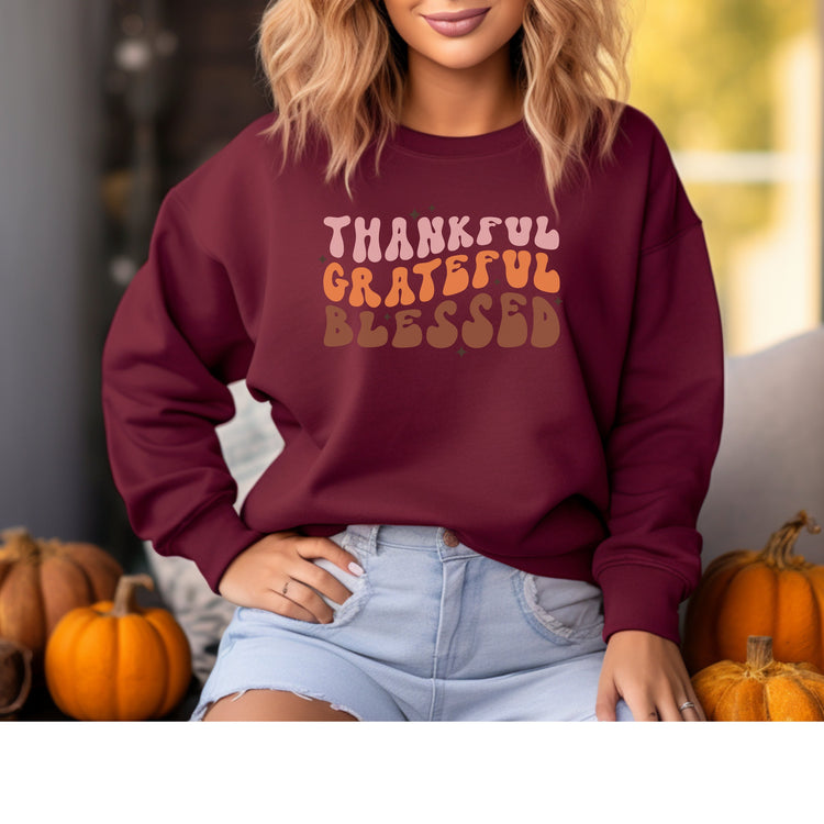 Thankful Grateful Blessed Fall Crew Neck Sweatshirt