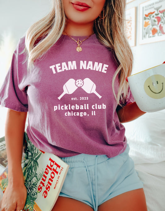 Customizable Pickleball Club T-Shirt White Text
